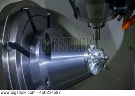 The  5-axis  Machining Center Cutting The Turbocharger Parts With Solid Ball End Mill Tool. The Hi-p