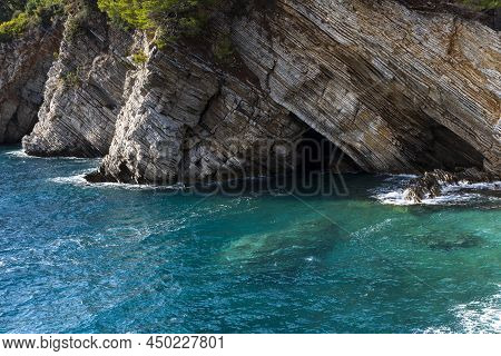Sea And Rocky Clifs In Town Petrovac, Montenegro
