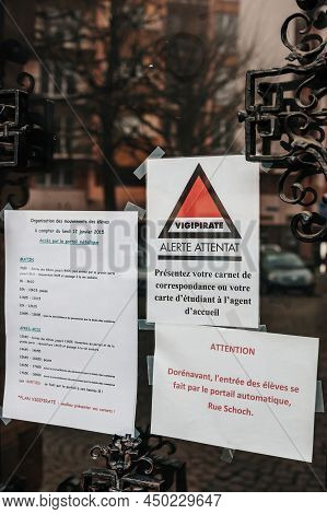Strasbourg, France - Mar 21, 2015: Special Instructions For Pupils At The French Lyceum Following Th