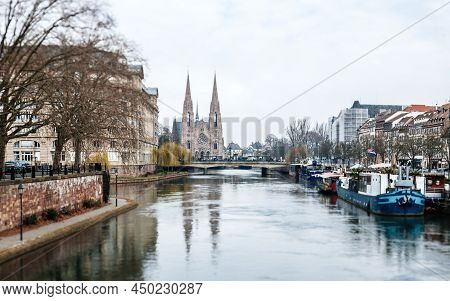 Tilt-shift Lens Used To Photograph The City Center Of Strasbourg With Eglise Reformee Saint-paul And