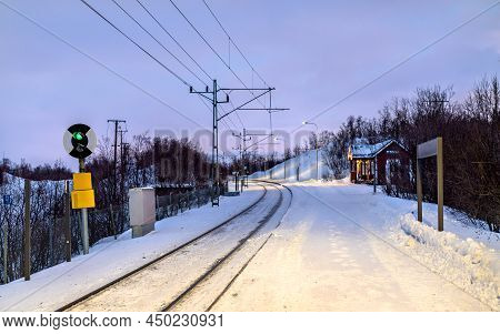 Abisko Turiststation Railway Station In Swedish Lapland In Winter