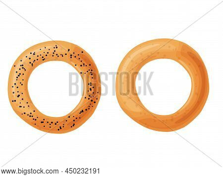 Bagel Toast. Russian Bakery Product In Cartoon Style. Fresh Healthy Food.