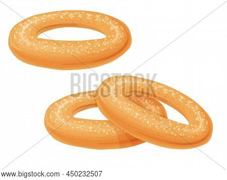 Bagel Toast. Russian Bakery Product In Cartoon Style. Fresh Healthy Food.