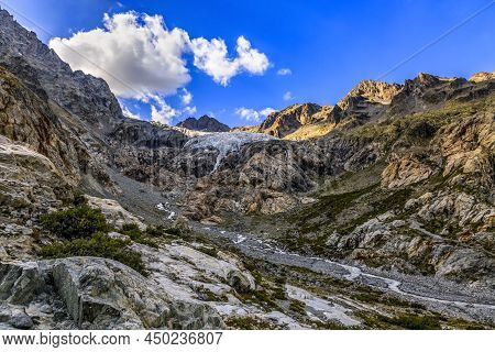 Summer 2019 Image Of The Southern Part Of The Galcier Blanc (2542m) Located In The Ecrins Massif In 
