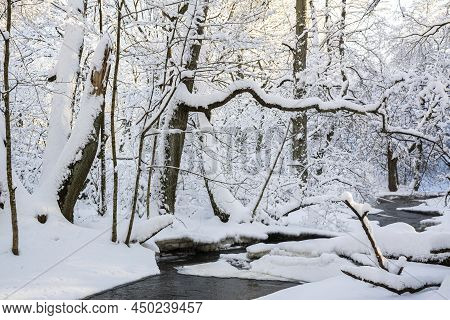 Mankinjoki Rapids Area In Winter, Espoonkartano, Espoo, Finland