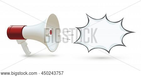 Megaphone And Speech Bubble Business Announcement, 3d Loud Speaker, Marketing Promotion
