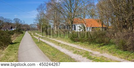 Panorama Of The Dirt Road Through The Nature Area Drents-friese Wold, Netherlands