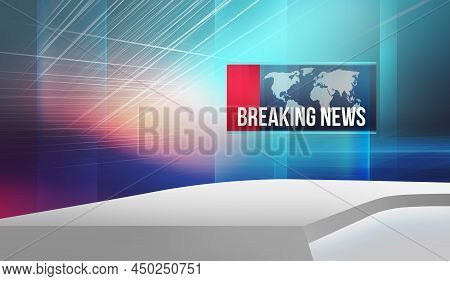 Modern Studio Space Whit Big Screens And Conture Edge At Front, For General News Background. 3d Illu