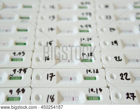 Rapid Antigen Test Kit Atk With Group People Negative Result During Swab For Back To School, Office 