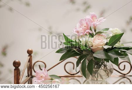 Delicate Bouquet In  Glass Vase In  Vintage Interior
