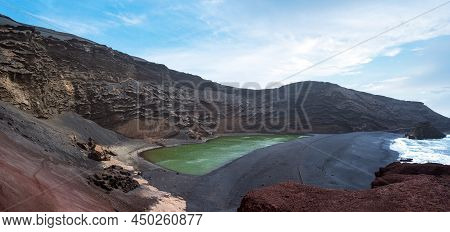 Panoramic View Of Charco Verde Beach In Lanzarote, Canary Islands In Spain