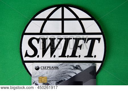 Nizhny Novgorod, March 2, 2022  Russia. Disabling Russia From Swift. Bank Cards And Swift System Log