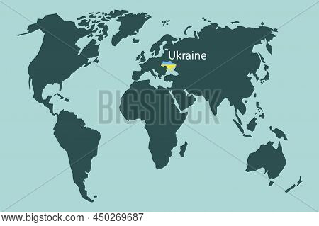 Flat Illustration With Ukraine World Map. Planet Earth. Ukraine World Map. Vector Illustration. Stoc