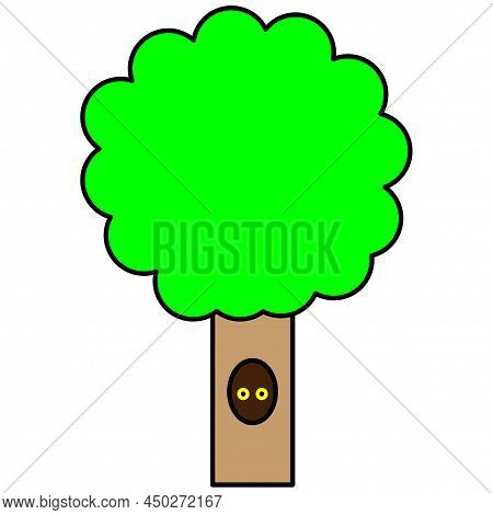 Cartoon Tree With A Hollow. Green Color. Vector Illustration. Stock Image.