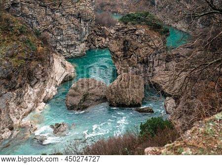 River Moraca, Canyon Platije. Beautiful Canyon Of Moraca River In Winter, Montenegro Or Crna Gora, B