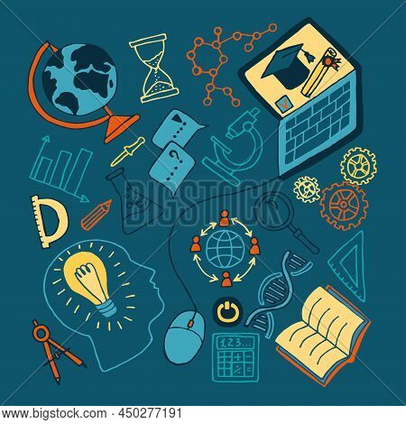 Vector Illustration For E-learning, Science, Graduation, Knowledge Concept Design. Online Education 