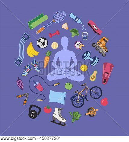 The Concept Of Healthy Habits, Active Lifestyle, Fitness, Outdoor Training, Diet Food. Healthy Lifes