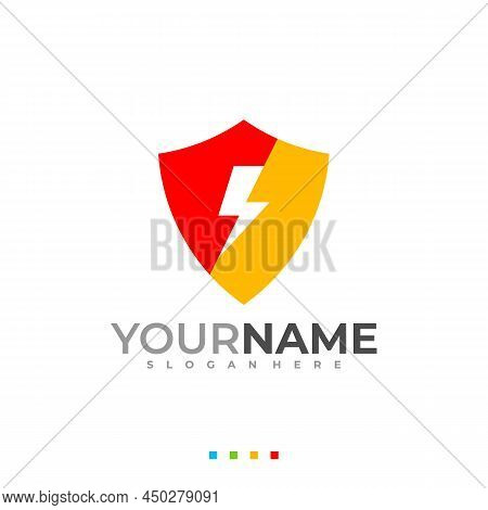 Electric Security Logo Concept. Flash Thunderbolt Shield Vector Logo Design Template Element.