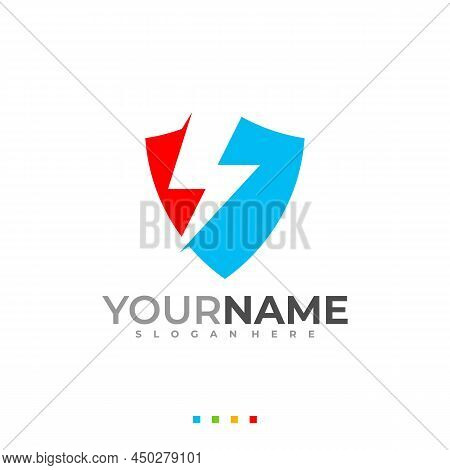 Electric Security Logo Concept. Flash Thunderbolt Shield Vector Logo Design Template Element.