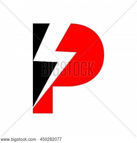 Power Logo P Letter And Lightning Energy Technology. Power P Letter Logo Design With Lighting Thunde