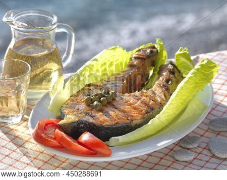 Grilled Fresh Tuna,capers,retsina And Greek Sun,a Perfect Pairing.
