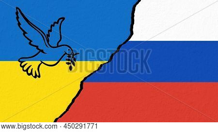Peace Dove Concept For War Between Russia And Ukraine With National Flag