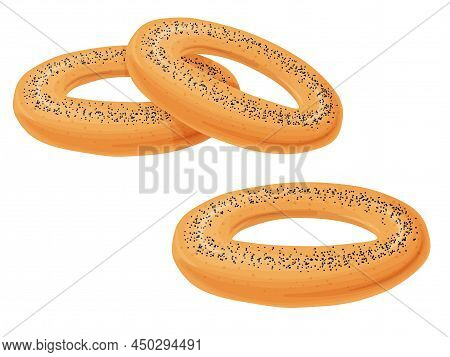 Bagel Toast. Russian Bakery Product In Cartoon Style. Fresh Healthy Food.