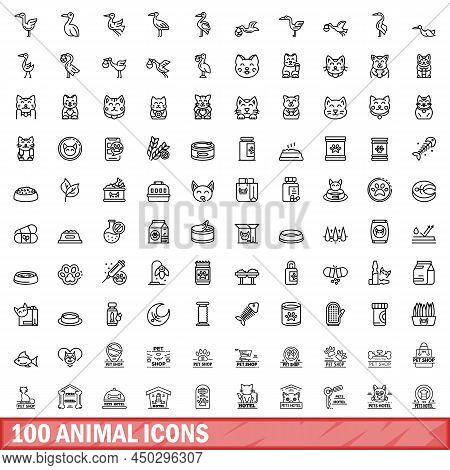 100 Animal Icons Set. Outline Illustration Of 100 Animal Icons Vector Set Isolated On White Backgrou