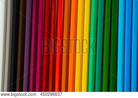 Rainbow Background From Colored Stripes, Colored Bright Pencils
