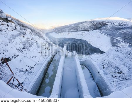 Dam Of The Kolyma Hydroelectric Power Station On The Kolyma River, Kolyma, Yakutia, Russia