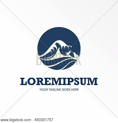 Sea Or Beach Waves In Block Circle With Japanese Style Image Graphic Icon Logo Design Abstract Conce