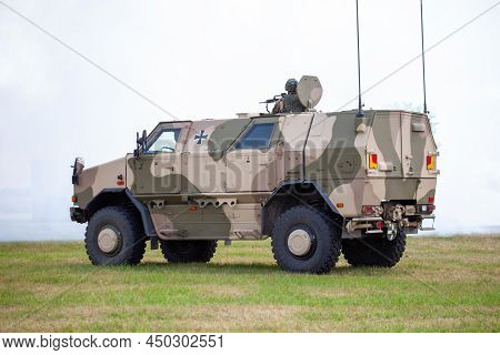 Feldkirchen, Germany - June 9, 2018: German Atf Dingo, From Bundeswehr, Drives On A Road At Day Of T