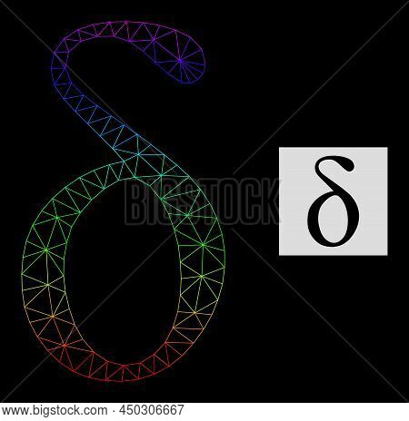 Spectral Gradiented Net Delta Small Letter Icon. Geometric Frame Flat Net Is Based On Delta Small Le