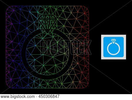 Spectral Gradient Mesh Diamond Ring Icon. Geometric Carcass 2d Net Based On Diamond Ring Icon, Gener