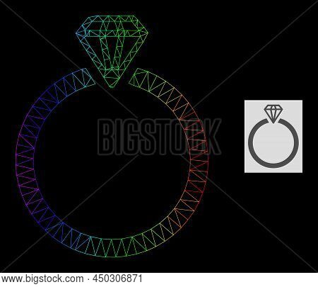 Spectrum Gradient Mesh Diamond Ring Icon. Geometric Frame Flat Net Is Based On Diamond Ring Icon, Ge