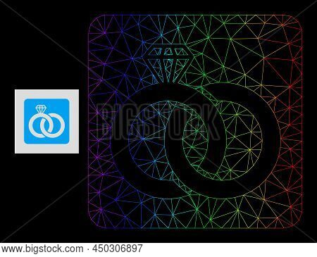 Rainbow Gradient Net Diamond Wedding Rings Icon. Geometric Frame 2d Net Based On Diamond Wedding Rin