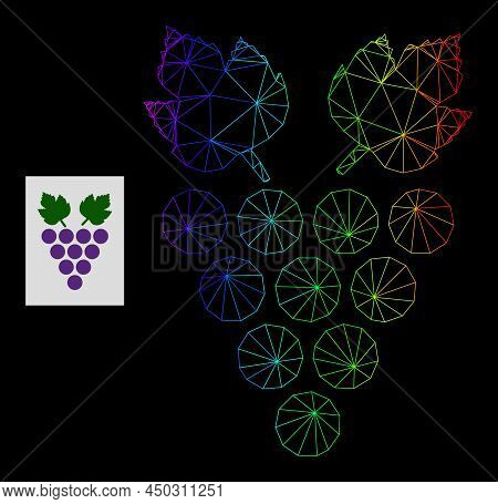 Spectrum Gradient Mesh Grape Icon. Geometric Frame 2d Network Based On Grape Icon, Generated With Tr