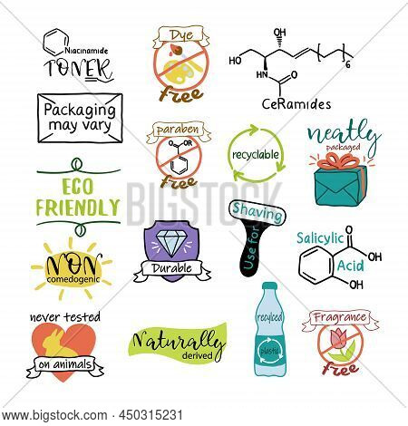 Cosmetic Insignia Label Design Set, Quality Emblem. Isolated On White Skincare Product Sticker Colle