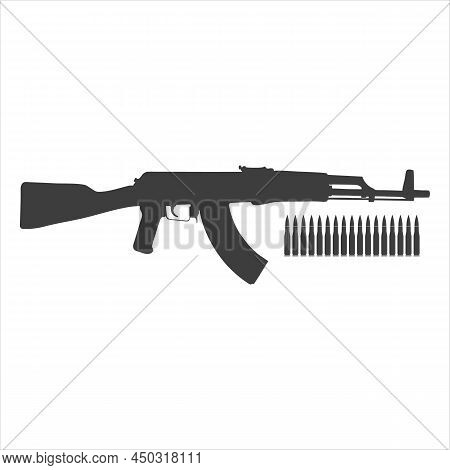 Ak47 Icon. Kalashnikov Machine Gun Black Silhouette. Vector Illustration.