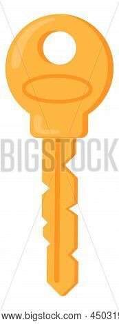 Metal Key. Golden Passkey. Access Cartoon Icon Isolated On White Background
