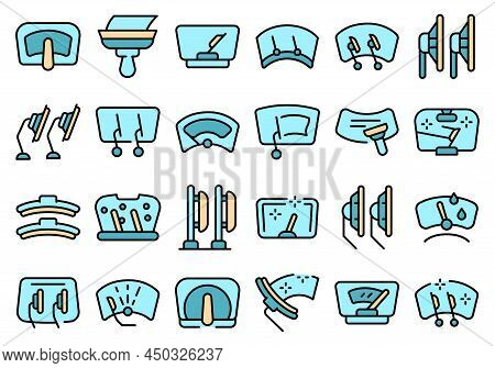 Windshield Wiper Icons Set Outline Vector. Blade Car. Automobile Windshield