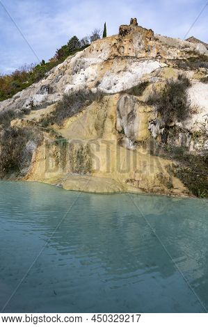 Ancient Hot Thermal Springs And Blue Pool In Nature Park Dei Mulini, Bagno Vignoni, Tuscany, Italy