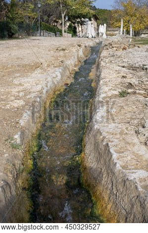 Ancient Hot Thermal Springs And Pool In Nature Park Dei Mulini, Bagno Vignoni, Tuscany, Italy