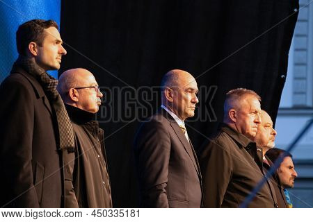 Slovenia, Ljubljana - March 2 2022: Prime Minister Janez Jansa, Keynote Speaker At The Protest In Su
