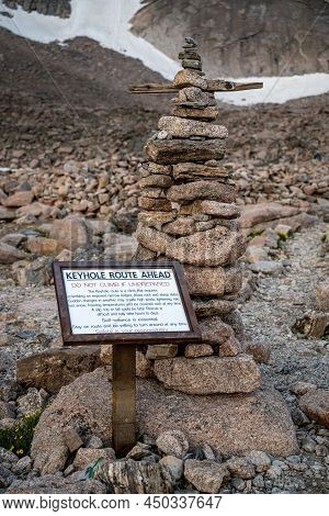 Longs Peak Keyhole Route Warning Sign In Rocky Mountain National Park