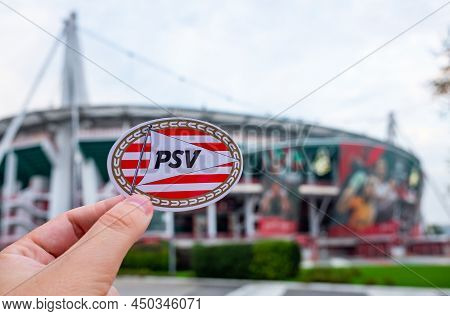 August 30, 2021, Eindhoven, Netherlands. The Emblem Of The Psv Eindhoven Football Club Against The B