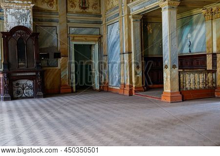 Interior Of Old Abandoned Sharovka Palace, Also Known As Sugar Palace In Kharkov Region, Ukraine