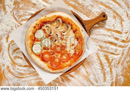 homemade pizz with vegetable and cheese