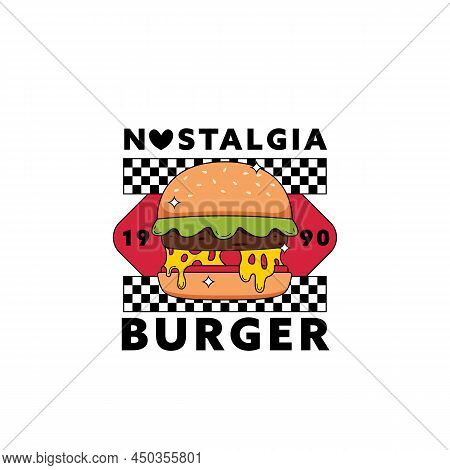 Nostalgia Retro Burger Logo 90s Style Icon Illustration Trendy Cartoon