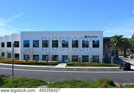 TUSTIN, CALIFORNIA - 26 FEB 2022: Rivian Automotive, an American electric vehicle automaker, building an electric sport utility vehicle and pickup truck.